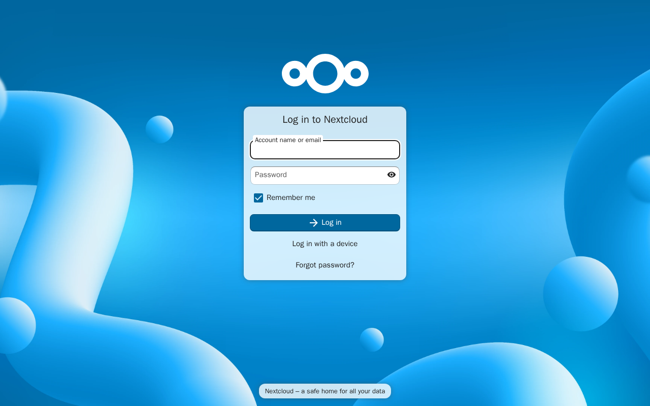 The Nextcloud login page showing account name and password fields